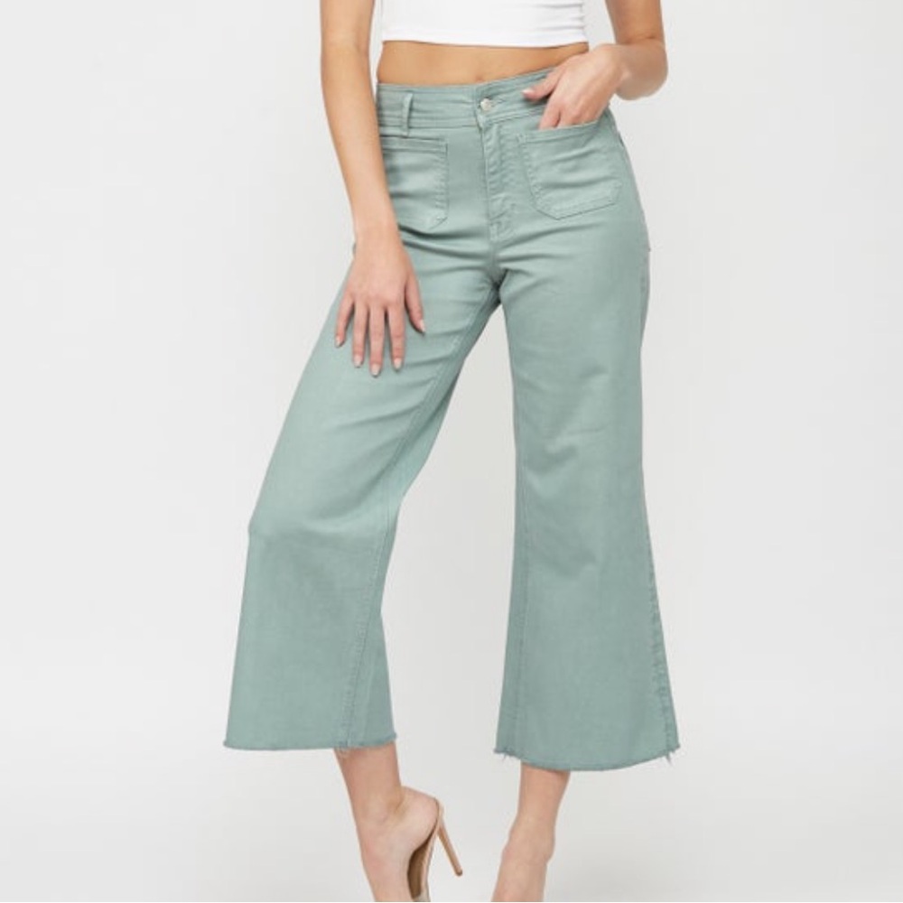 Mint Green cropped wide leg Mica Denim